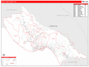 Santa Cruz County Wall Map Red Line Style